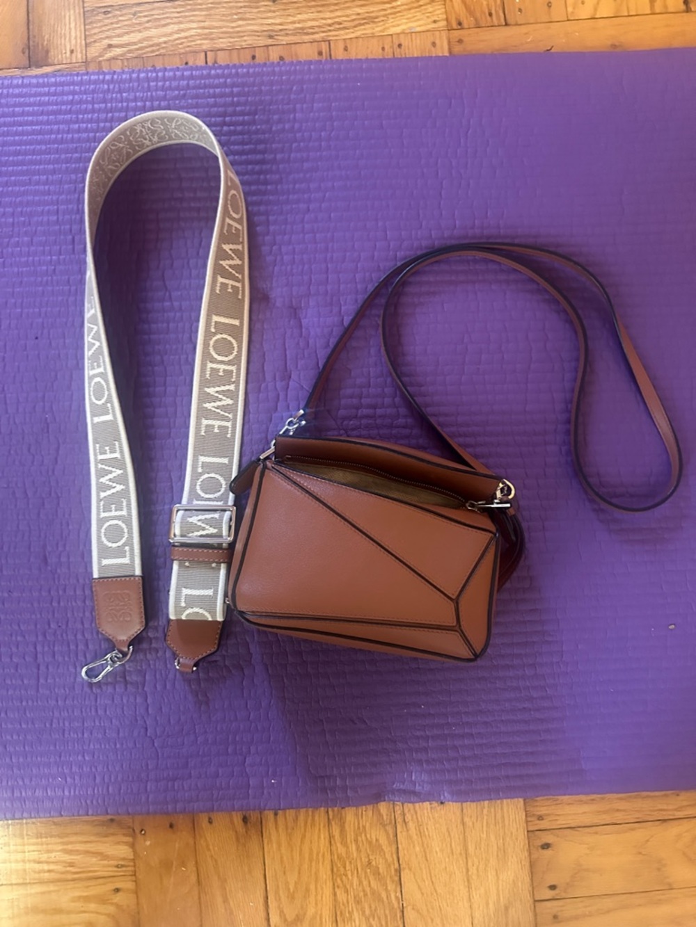 Loewe Cognac Puzzle Mini Leather Crossbody & Additional Loewe strap (BUNDLE)